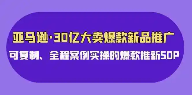 亚马逊30亿·大卖爆款新品推广，可复制、全程案例实操的爆款推新SOP