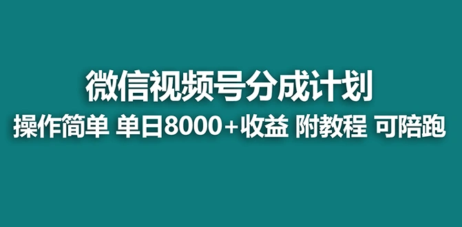【蓝海项目】视频号分成计划，单天收益8000+，附玩法教程！可陪跑