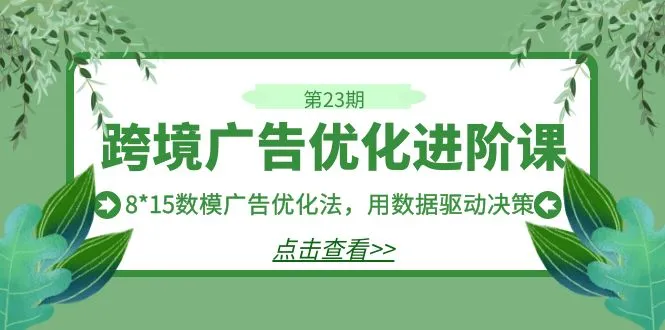 跨境广告·优化进阶课·第23期，8*15数模广告优化法，用数据驱动决策