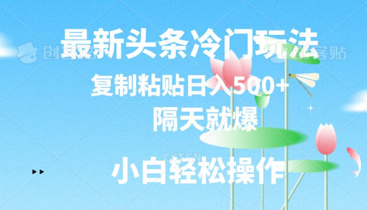 最新头条冷门玩法，隔天就爆，复制粘贴日入500+