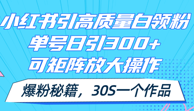 小红书引高质量白领粉，单号日引300+，可放大操作，爆粉秘籍！30s一个作品