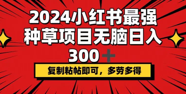 2024小红书最强种草项目，无脑日入300+，复制粘帖即可，多劳多得