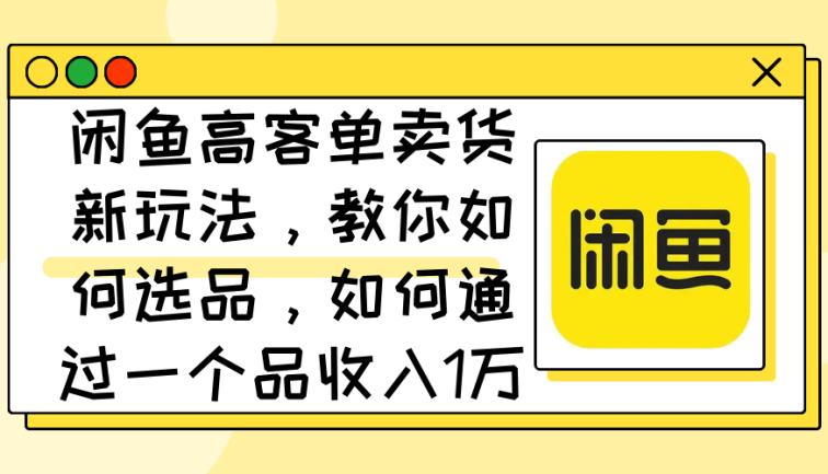 闲鱼高客单卖货新玩法，教你如何选品，如何通过一个品收入1万+