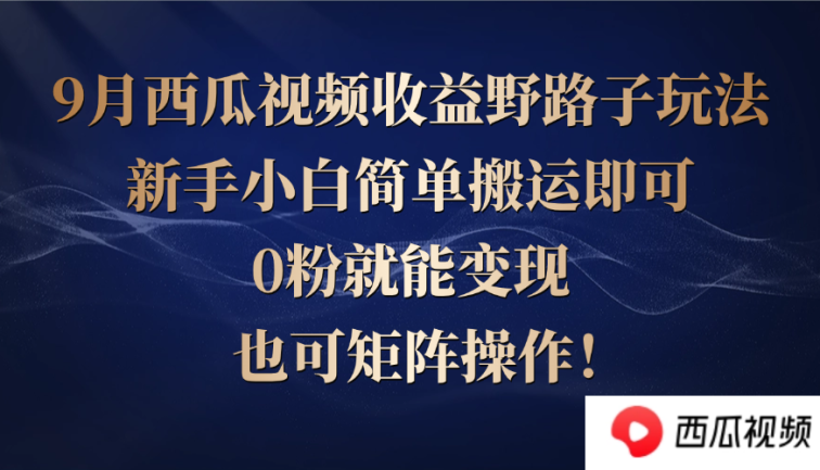 西瓜视频收益野路子玩法，新手小白简单搬运即可，0粉就能变现，也可矩…