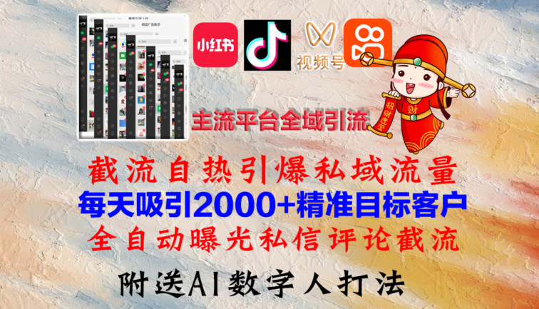 小红书，抖音，视频号，快手主流平台全域引流，截流自热引爆私域流量，…