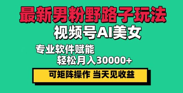 最新男粉野路子玩法，视频号AI美女，当天见收益，轻松月入30000＋