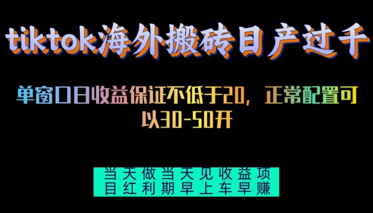tiktok海外搬砖项目单机日产过千当天做当天见收益