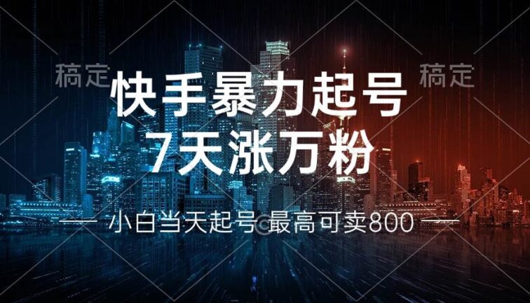 快手暴力起号，7天涨万粉，小白当天起号 多种变现方式，账号回收，单月…