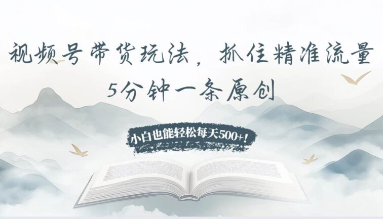 视频号带货玩法，抓住精准流量，5分钟一条原创，小白也能轻松每天500+！