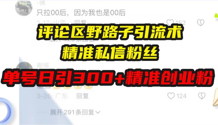 评论区野路子引流术，精准私信粉丝，单号日引流300+精准创业粉