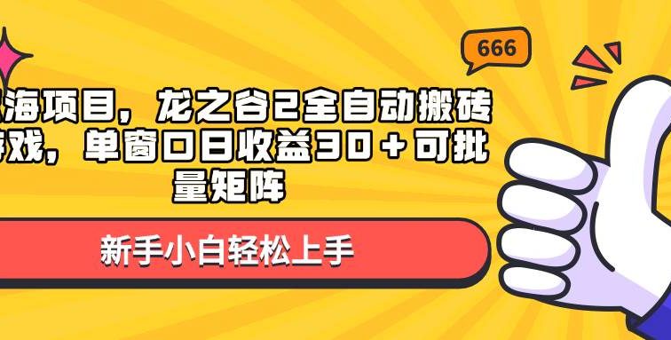 蓝海项目，龙之谷2全自动搬砖游戏，单窗口日收益30＋可批量矩阵
