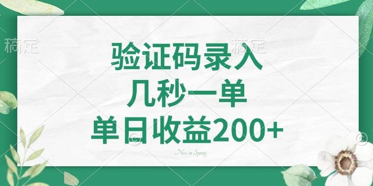 验证码录入，几秒一单，单日收益200+
