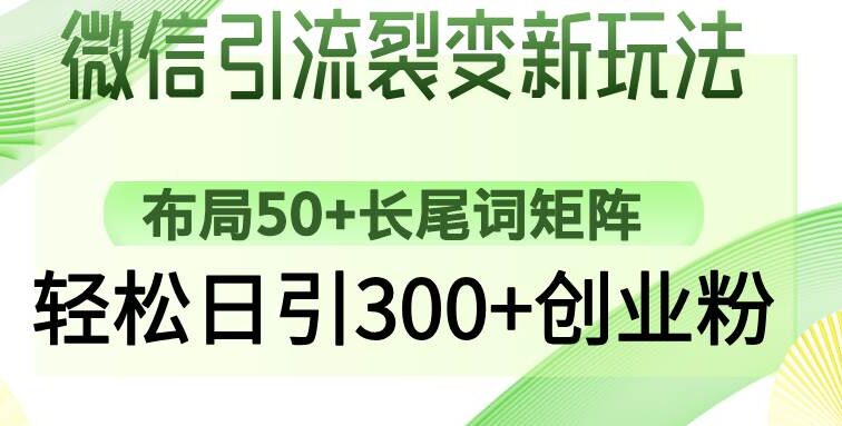 微信引流裂变新玩法：布局50+长尾词矩阵，轻松日引300+创业粉