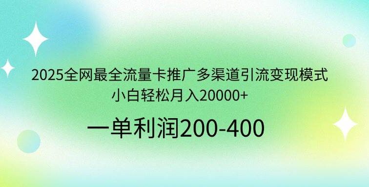 2025全网最全流量卡推广多渠道引流变现模式，小白轻松月入20000+