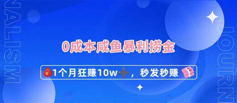 0成本闲鱼暴利捞金，1个月狂赚10W+，秒发秒赚新玩法