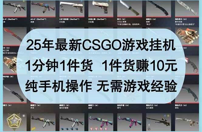 25年最新CSGO游戏挂机，1分钟1件货，1件货赚10元 纯手机操作 无需游戏经验