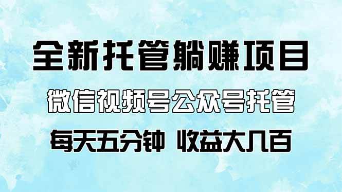 全新托管躺赚项目，微信视频号公众号托管代运营，每天五分钟，收益大几百