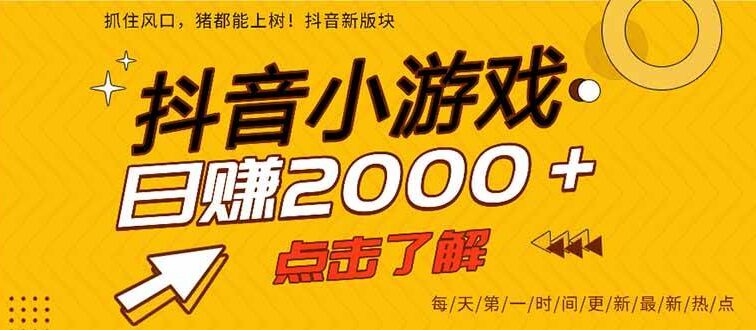抖音小游戏，最新风口项目，亲测单游戏2000+感兴趣点击了解。