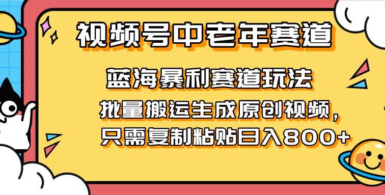 2025视频号中老年短视频蓝海暴利风口！复制粘贴搬运视频单日赚800+，无…