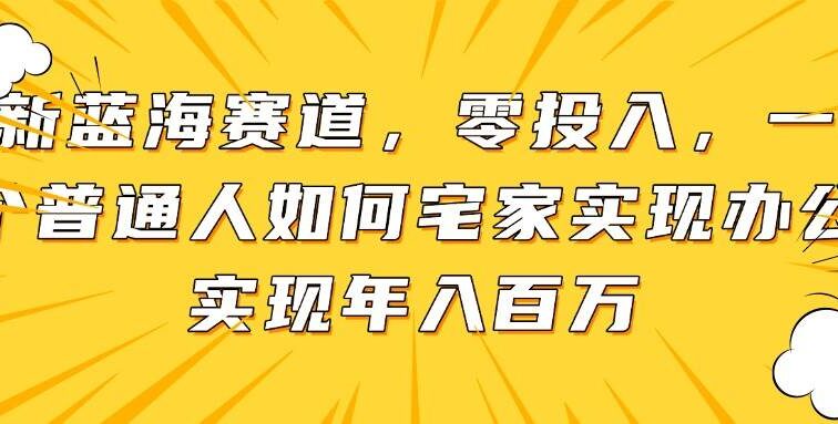 新蓝海赛道，零投入，一个普通人如何宅家办公实现年入百万