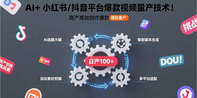 AI+小红书/抖音平台爆款视频量产技术：高产高效创作爆款视频！
