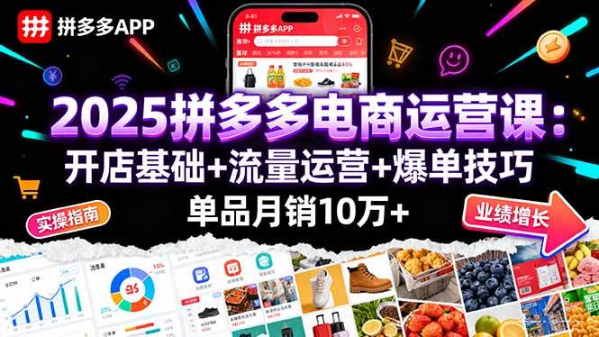 2025拼多多电商运营课：开店基础+流量运营+爆单技巧，单品月销10万+