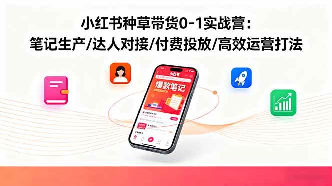 小红书种草带货0-1实战营：笔记生产/达人对接/付费投放/高效运营打法